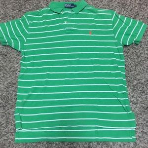 Green and White Striped Polo Shirt